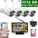?2020 Update? 10 inch Screen HD 1080P 8-Channel Outdoor Wireless Security Camera System,4pcs 1080P Wireless IP67 Weatherproof IP Cameras,70FT Night Vision,P2P,App, 1TB Hard Drive Pre-Installed