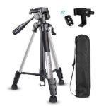 Torjim 60″ Camera Tripod with Carry Bag, Lightweight Travel Aluminum Professional Tripod Stand (5kg/11lb Load) with Bluetooth Remote for DSLR SLR Cameras Compatible with iPhone & Android Phone-Silver