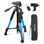 UBeesize 60-inch Camera Tripod, 5kg/11lb Load TR60 Load Portable Lightweight Aluminum Travel Tripod with Carry Bag & Bluetooth Remote, for DSLR Cameras Compatible with iPhone & Android Phone (Blue)