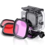 QKOO Dive Filter Kit for GoPro Hero 8 Black Official Original Waterproof Protective Housing – Red, Light Red and Magenta Filter (3-Pack) – Enhances Colors for Various Underwater Video and Photography