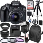 Canon EOS 4000D/Rebel T100 DSLR Camera with 18-55mm III Lens and Essential Accessory Bundle – Includes SanDisk Ultra 64GB SDXC Memory Card & Digital Slave Flash & 3PC Multi-Coated Filter Set & More