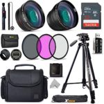 Xtech Accessory Kit for Canon Rebel T7, T7i, T6, T6i, T5, T5i SL1, SL2, SL3, EOS 70D, 77D, 80D 90D DSLR Camera Includes 58mm Wide / 2X Telephoto Lens, Filters, Case, 72″ Tripod, Accessories Bundle