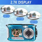 Waterproof Camera,Underwater Camera with Dual Screen, Full HD 2.7K 48MP Rechargeable Digital Camera with Self-Timer and 16X Digital Zoom, for Snorkeling, Diving, Swimming, Camping