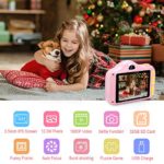 Voltenick Kids Camera Birthday for Girls Toys 3.5Inch 1080P HD Dual Lens Children Digital Cameras for Age 3 4 5 6 7 8 9 10 Year Old Girls Boys Toddlers with 32GB SD Card (Pink)