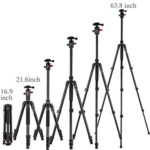 MACTREM Professional Camera Tripod with Phone Mount, 62″ DSLR Tripod for Travel, Super Lightweight and Reliable Stability, Ball Head Tripod Detachable Monopod with Carry Bag (Black)