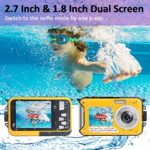 Underwater Camera Full HD 2.7K 48MP Waterproof Camera for Snorkeling Dual Screen Waterproof Camera Digital with Self-Timer and 16X Digital Zoom (Yellow)