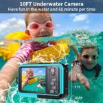 Waterproof Camera Underwater Camera 10 FT 2.7K Full HD 48MP 16X Digital Zoom Waterproof Digital Camera Self-Timer Dual Screens Anti Shake for Snorkeling, Travel and Vacation