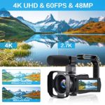 4K Video Camera Camcorder, Vlogging Camera 48MP 60FPS YouTube Camera WiFi Night Vision IPS Touch Screen Video Camera Digital Camera with External Microphone, Stabilizer, 2.4G Remote, Hood