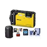 Nikon Coolpix W300 Point & Shoot Camera, Yellow – Bundle with 16GB SDHC Card, Camera Case, Cleaning Kit, Mac Software Package