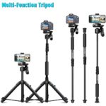 Camera Tripod 69 Inch, Patented Phone Holder Portable Aluminum Alloy Travel Phone Camera Tripod Monopod with 3-Way Swivel Pan Head for Canon Nikon DSLR, DV Video Camcorder, Smartphone