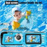 Waterproof Camera Underwater Cameras Full HD 2.7K 48 MP Video Recorder Selfie Dual Screens 16X Digital Zoom Underwater Digital Camera for Snorkeling Camping Traveling, Blue