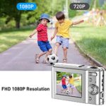 Digital Camera FHD 1080P Mini Video Camera 36MP Vlog Camera for YouTube 2.4 Inch IPS LCD Display Compact Pocket Camera with 16X Digital Zoom Anti-Shake Burst Shoot for Kids Students Teenager – Silver