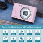 Digital Camera Full HD 1080P 36MP 2.4 Inch Vlogging Camera with 16X Digital Zoom, Point and Shoot Camera Pocket Camera Compact Camera with LED Fill Light for Kids/Teens/Students/Beginners (Pink)
