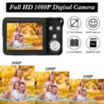Digital Camera 30MP Camera 1080P Compact Camera 2.7 inch Pocket Camera,8X Digital Zoom Rechargeable Small Digital Cameras for Kids, Students, Teens,Beginners with 32GB SD Card and 2 Batteries