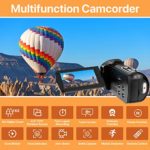 Video Camera Camcorder 2.7K, Ultra HD IR Night Vision YouTube Camera for Vlogging with Microphone Lens Hood