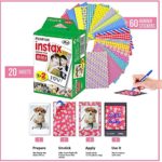 Fujifilm Instax Mini Instant Film (2 Pack, 40 Sheets) 5 Plastic Desk Frames + 60 Sticker Frames + 2 Packs Corner Stickers