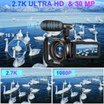 Video Camera Camcorder with Microphone Ultra HD 2.7K 30MP YouTube Vlogging Camera 3.0 Inch IPS Touch Screen 16X Digital Zoom Camera Recorder with Handheld Stabilizer and Remote Control