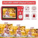 1080P Digital Camera 30MP Camera Compact Camera 2.7 inch Pocket Camera,8X Digital Zoom Rechargeable Small Digital Cameras for Kids, Students, Teens,Beginners with 32GB SD Card and 2 Batteries