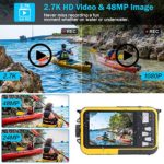 Underwater Camera, Waterproof Camera Full HD 2.7K 48MP Waterproof Camera Digital with Dual Screen, 16X Digital Zoom and Self-Timer