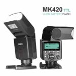 Meike MK420N TTL Li-ion Battery Camera Flash Speedlite with LCD Display Compatible with Nikon D850 D810 D3400 D3300 Z6 Z7 and Other DSLR Cameras + Lithium Battery +Diffuser+Battery Charger