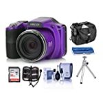 Minolta M35Z 20MP 1080p HD Bridge Digital Camera with 35x Optical Zoom, Purple – Bundle with Camera Case, 16GB SDHC Card, Memory Wallet, Cleaning Kit, Card Read er, Tabletop Tripod
