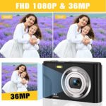 Digital Camera, Lecran FHD 1080P 36.0 Mega Pixels Vlogging Camera with 16X Digital Zoom, LCD Screen, Compact Portable Mini Cameras for Students, Teens, Kids (Black)