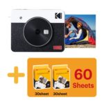 Kodak Mini Shot 3 Retro (60 Sheets) 3×3 2-in-1 Portable Wireless Instant Camera & Photo Printer, Compatible with iOS, Android & Bluetooth, Real Photo HD, 4PASS Technology & Laminated Finish – White