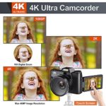 4K Digital Vlogging Camera for YouTube 4k Camcorder HD 1080P 48MP Video Camera with WiFi Connection 3.0″ IPS Flip Screen, Wide Angle Lens,16X Digital Zoom (32GB SD Card, 2 Batteries Included)