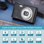 Digital Camera Full HD 1080P 36MP 2.4 Inch Vlogging Camera with 16X Digital Zoom, Point and Shoot Camera Pocket Camera Compact Camera with LED Fill Light for Kids/Teens/Students/Beginners (Black)