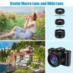 Digital Camera, Toberto 4K Cameras for Photography 3.5″ IPS Touch Screen WiFi Video Camera Full HD 48MP 1080P Camcorder 16 X Digital Zoom Wide Angle Lens YouTube Vlogging Cameras, 2 Batteries