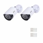 BNT Dummy Fake Security Camera, with One Red LED Light at Night, for Home and Businesses Security Indoor/Outdoor (2 Pack, White)