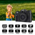 4K Digital Camera Vlogging Camera 48MP Full HD Video Camera with WiFi, Flip Screen Camera with 16X Digital Zoom and 3.0 Inch Flip Screen, Vlog Camera for YouTube (32GB Micro Card)