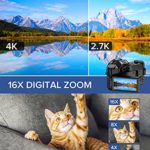 4K Vlogging Camera, Video Camera with WiFi for YouTube 4K 48MP 30FPS Digital Camera 16X Digital Zoom Camera with 180 Degree Rotatable Flip Screen Camera (Fixed Focus & Without Micro SD Card)