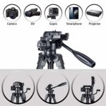 Phinistec 60” Camera Tripod Stand for Smartphone, DSLR, Gopro, Projector, with Universal Cellphone Mount, Bluetooth Remote, Gopro Adapter (Matte Black)