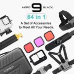 Vamson Accessories Kit for GoPro Hero 9 Black Waterproof Housing Case Filter Silicone Protector Frame Lens Screen Tempered Glass Head Chest Strap Bike Car Mount Floating Bundle Set Kit 64 in 1 AVS18