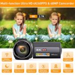 4K Video Camera Camcorder, Aepannay 48MP 60FPS WiFi Vlogging Camera with IR Night Vision Touch Screen, YouTube Digital Camera with 16X Digital Zoom, Microphone, 2.4G Remote Control, 2 Batteries