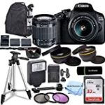 Canon EOS 2000D / Rebel T7 DSLR Camera with EF-S 18-55mm Zoom Lens + SanDisk 32GB Memory Card + Tripod + Case + Wideangle Lenses + Model Electronics Cloth (20pc Bundle)