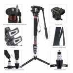 Cayer CF34 Carbon Fiber Camer Monopod Kit, 71 inch Professional Telescopic Video Monopods with Video Fluid Head and Folding Support Base for DSLR Video Cameras Camcorders, Plus 1 Extra Sliding Plate