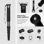 koolehaoda 6-Section Monopod Compact Portable Photography Aluminum Alloy Unipod Stick, Max. Load 10kg / 22lbs, Folding Size is only 15-inch (K-266 Black)