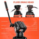 Video Tripod System, Geekoto 72 inches Heavy Duty Tripod, Professional Aluminum Twin Tube Tripod, K3 Fluid Head, Mid-Level Spreader, Max Loading 33 LB, 360 Degree Fluid Head for DSLR Camcorder Camera