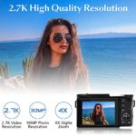 2.7K Camera Digital Camera 30MP Vlogging Camera with Retractable Flash Light Vlog Camera for YouTube 3 Inch Flip Screen (No Wifi & Fixed Focus)