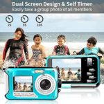 Waterproof Camera 10 FT 2.7K Full HD 48MP Underwater Camera 16X Digital Zoom Waterproof Digital Camera Self-Timer Dual Screens Anti Shake for Snorkeling, Travel and Vacation