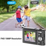 Digital Camera FHD 1080P Mini Video Camera 36MP Vlog Camera for YouTube 2.4 Inch IPS LCD Display Compact Pocket Camera with 16X Digital Zoom Anti-Shake Burst Shoot for Kids Students Teenager – Black