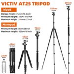 VICTIV Camera Tripod Aluminum, Professional Lightweight Compact Tripod for DSLR, Tripod and Monopod Loads up to 30 lbs with 360 Degree Ball Head and Carry Bag for Travel and Photography – Black