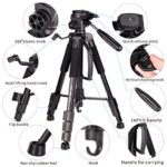 55’’Phone Tripod for Outdoor, Camera Tripod for Amateur & Professional,Lightweight Portable Tripod with Bag, Camera Accessory for iPhone DSLR SLR Cameras Canon Nikon Sony Binocular Projector Webcam