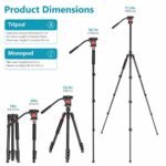 Neewer 2-in-1 Aluminum Alloy Camera Tripod Monopod 71.2″/181 cm with 1/4 and 3/8 inch Screws Fluid Drag Pan Head and Carry Bag for Nikon Canon DSLR Cameras Video Camcorders Load up to 26.5 pounds