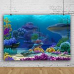 Yongto 5x3ft Summer Aquarium Blue Underwater Photography Backdrop Colorful Coral Reef Background Fairy Tale Photo Backgrounds Shark Party Kids Birthday Party Decoration Backdrop for Photoshoot