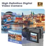 4K Digital Camera 48MP Video Camcorder 16X Vlog Digital Zoom Camera with Flip Screen WiFi Vlogging Compact 60FPS Video Camera for YouTube 32GB SD Card Wide Angle Lens Macro Lens
