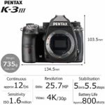 Pentax K-3 Mark III Flagship APS-C Black Camera Body – 12fps, Touch Screen LCD, Weather Resistant Magnesium Alloy Body with in-Body 5-Axis Shake Reduction. 1.05x Optical viewfinder with 100% FOV
