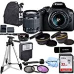 Canon EOS 2000D / Rebel T7 DSLR Camera with EF-S 18-55mm Zoom Lens + SanDisk 32GB Memory Card + Tripod + Case + Wideangle Lenses + Rtech Digital Cloth (20pc Bundle)